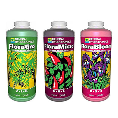 General Hydroponics 1 Litre Trio - Flora Gro, Flora Micro & Flora Bloom