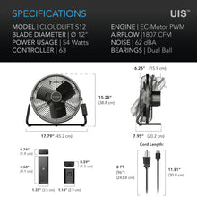 Load image into Gallery viewer, AC Infinity Cloudlift S12 Floor/Wall fan - 12&quot;
