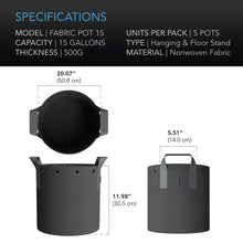 Load image into Gallery viewer, AC Infinity Heavy Duty Fabric Pots 15 gallon - 5 pack
