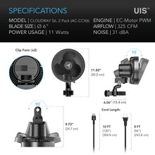 Load image into Gallery viewer, AC Infinity Cloudray S6 Clip Fan with Auto Oscillation - 2 Pack
