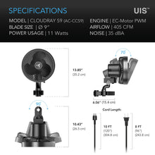 Load image into Gallery viewer, AC Infinity Cloudray S9 Clip Fan with Auto Oscillation
