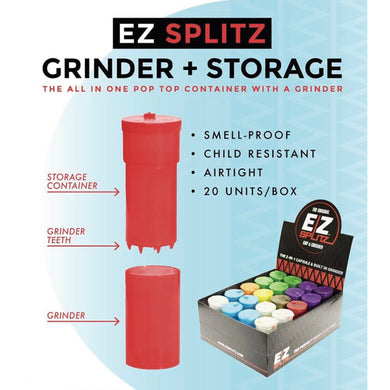 EZ Splitz | Cap & Crusher Pop Top Bottle + Built-in Grinder | 3.5 Grams - 20 Count