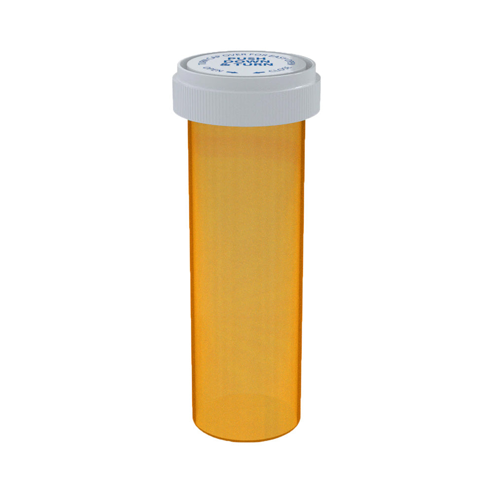 Child Resistant | Transparent Amber Reversible Cap Vials | 60 Dram - 14 Grams - 100 Count