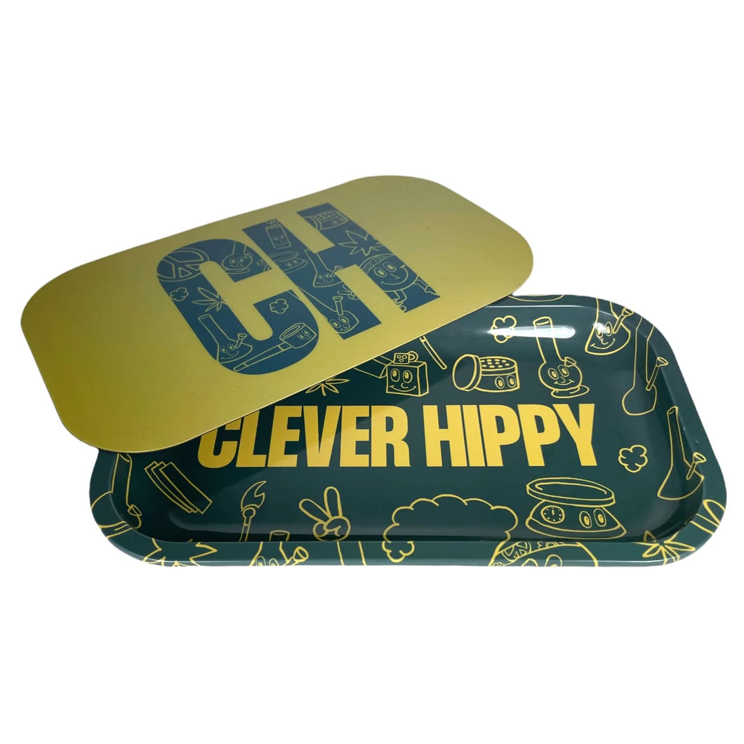 Green Clever Hippy Rolling Tray and Lid - Medium