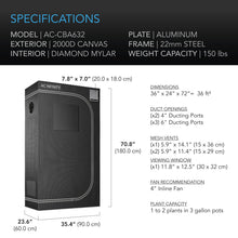 Load image into Gallery viewer, AC Infinity Cloudlab 632 2x3 Grow Tent - 36&quot;x24&quot;x72&quot;
