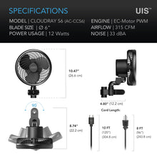 Load image into Gallery viewer, AC Infinity Cloudray S6 Clip Fan with Auto Oscillation
