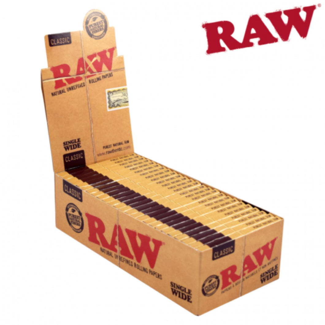 RAW Classic Single Wide Double Window Rolling Papers - 25 Packs/Box