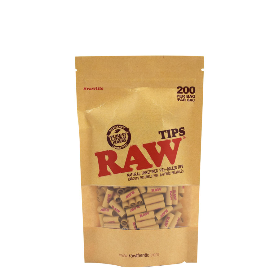 RAW Unbleached Pre-Rolled Tips Bag - 200 Tips/Bag