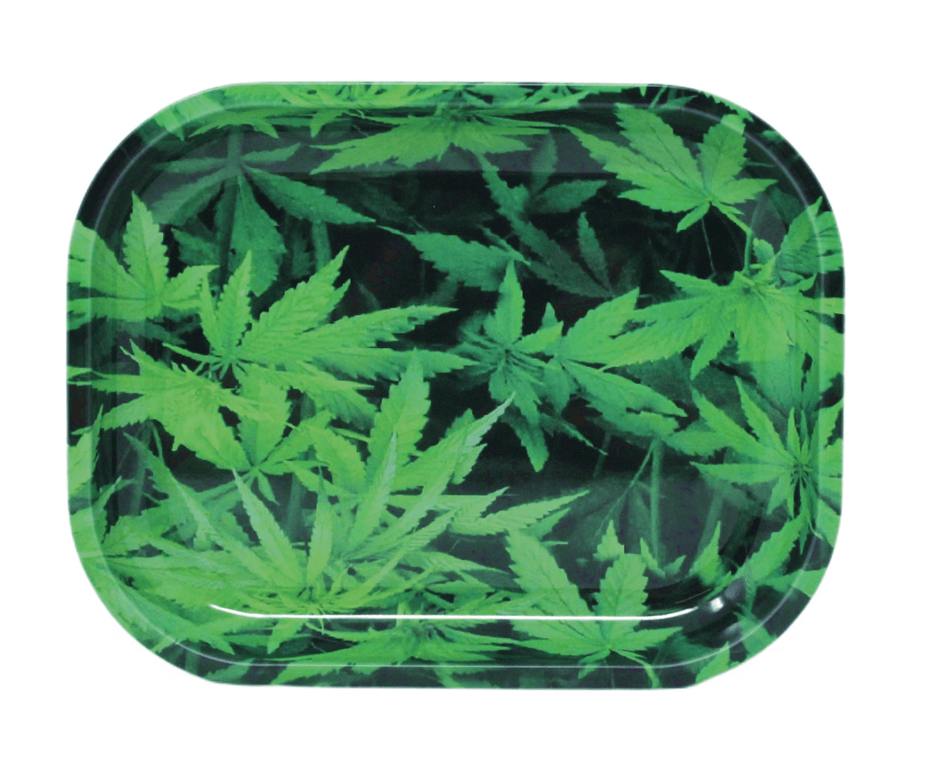 Multi Green Leaves Metal Rolling Tray - Small - 7